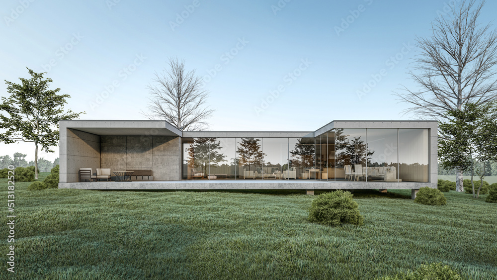 3D rendering illustration of modern house with natural Landscape 3D rendering illustration of modern house with natural Landscape