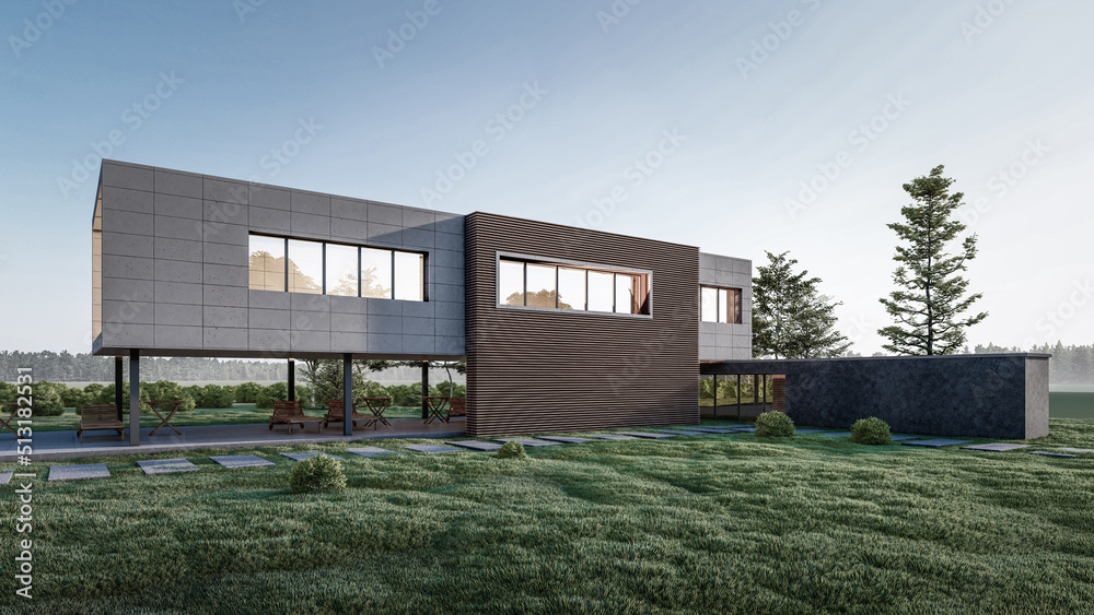 3D rendering illustration of modern house with natural Landscape 3D rendering illustration of modern house with natural Landscape