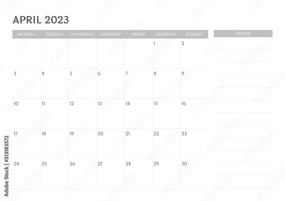 calendar April 2023 with notes calendar April 2023 with notes