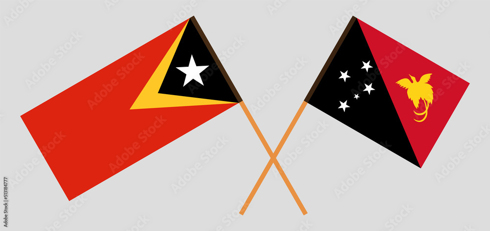 Crossed flags of East Timor and Papua New Guinea. Official colors. Correct proportion Crossed flags of East Timor and Papua New Guinea. Official colors. Correct proportion