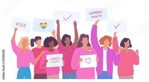 Protest. Different women protest against the restriction of their human rights and freedoms. Vote for women's rights