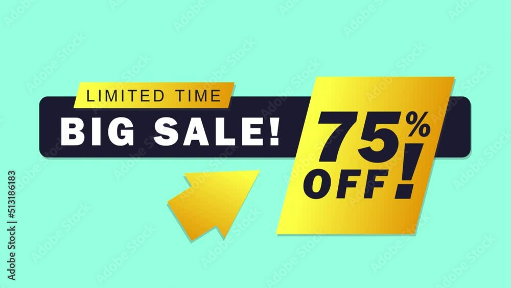 75% off. Big sale of limited time. Motion graphic, animation video of a promotional offer, price reduction 75% off. Big sale of limited time. Motion graphic, animation video of a promotional offer, price reduction