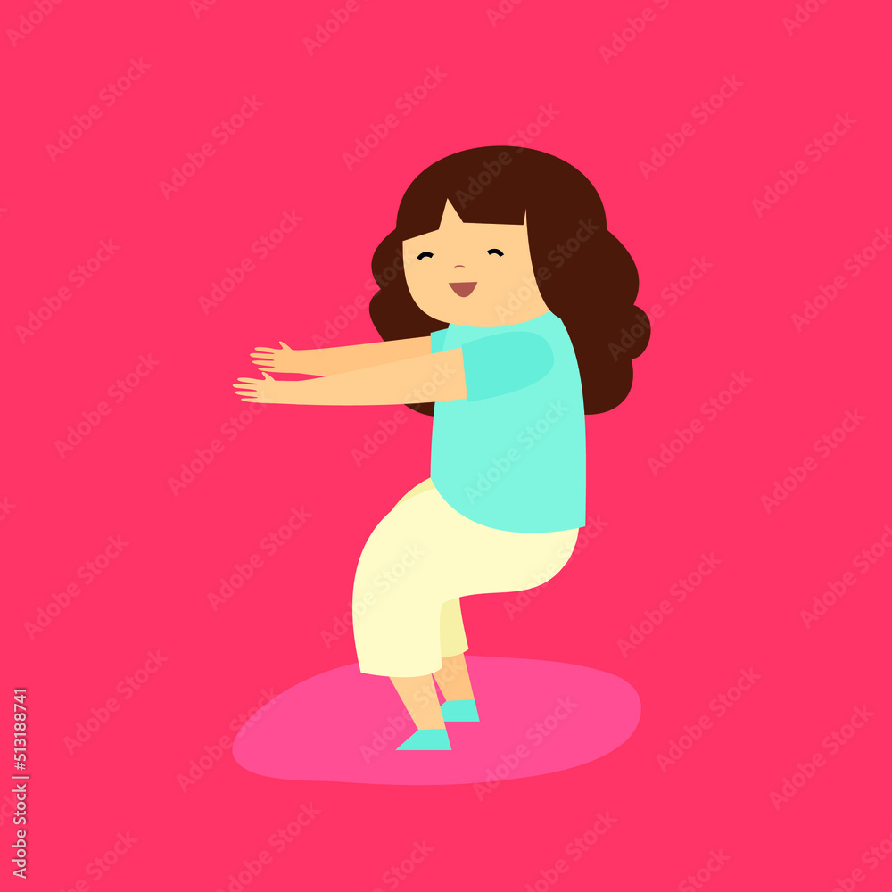 The girl does exercises and squats The girl does exercises and squats
