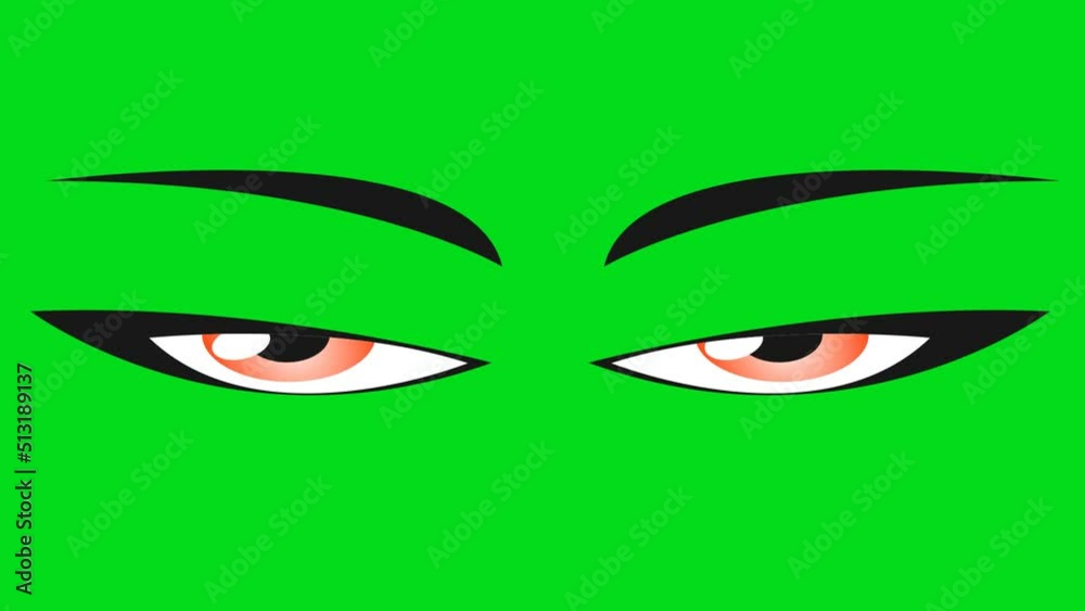 Cartoon woman eyes on a green background. Cartoon eyes with alpha channel. Key color, color key, alpha channel. Cartoon woman eyes on a green background. Cartoon eyes with alpha channel. Key color, color key, alpha channel.