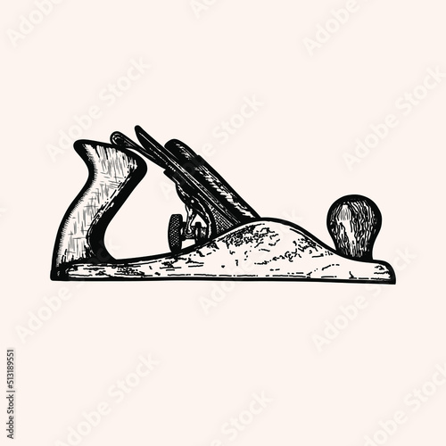 Jack-plane Carpenter Craft Tool Drawn In Vintage Style - Out line