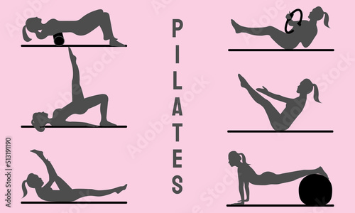 pilates, set, silhouette of a woman