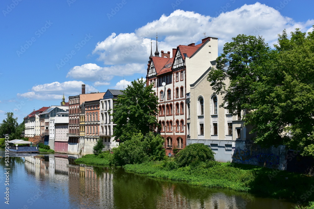 historic buildings and river Odra in town Opole,Poland