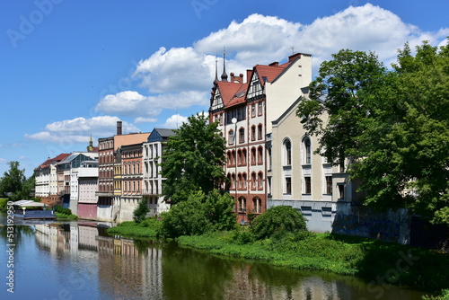 historic buildings and river Odra in town Opole,Poland