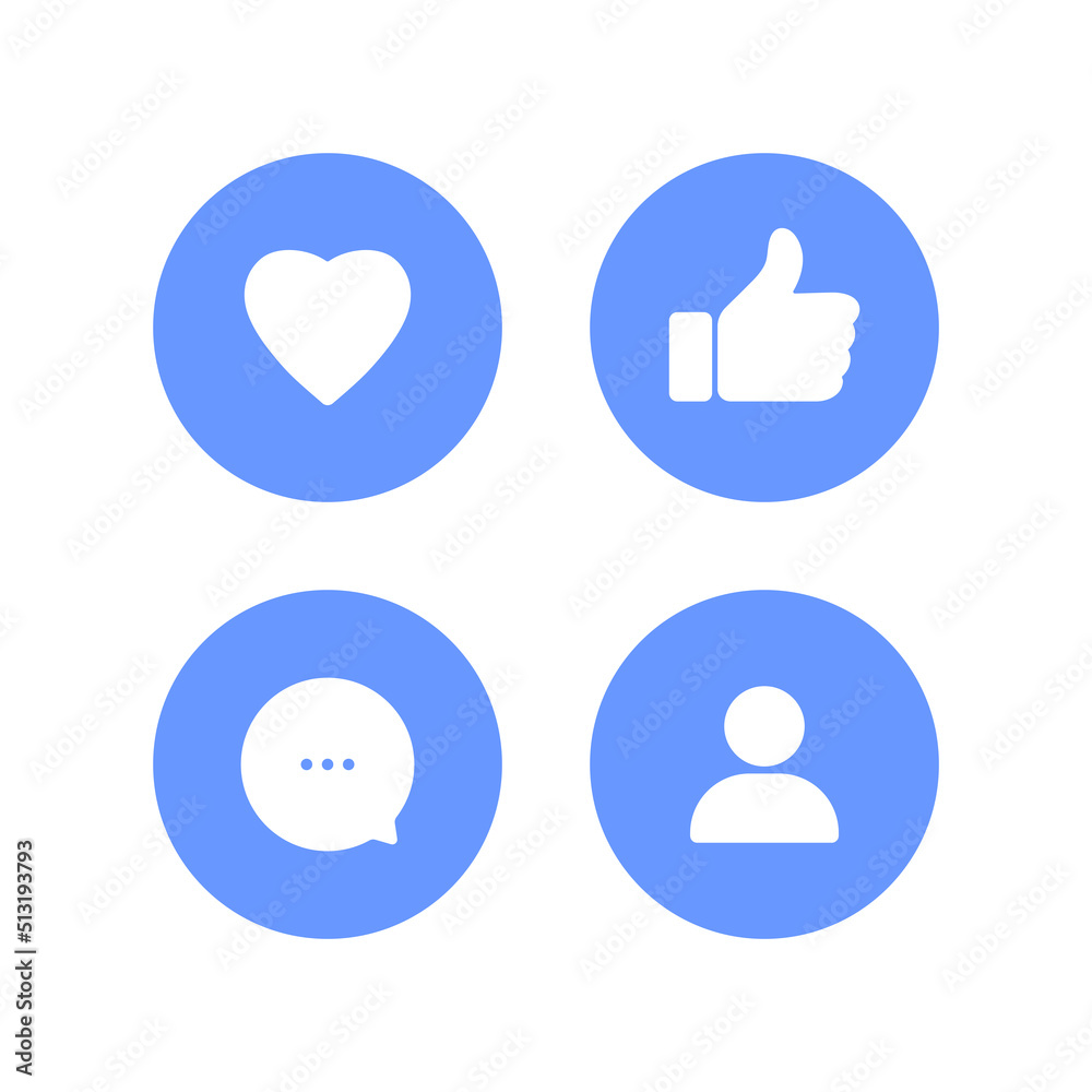 Social media icons, Like, comment, follow, Notifications. Social networking
