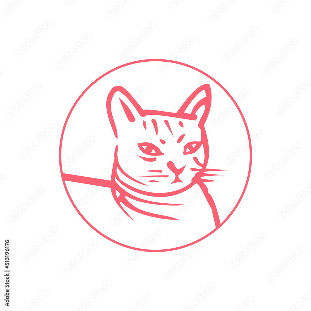 Fototapeta premium cat cartoon. Cat face logo with circle vector design 