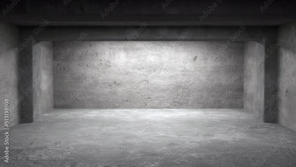 Walking through a concrete room, large concrete illuminated wall, 3d render Walking through a concrete room, large concrete illuminated wall, 3d render