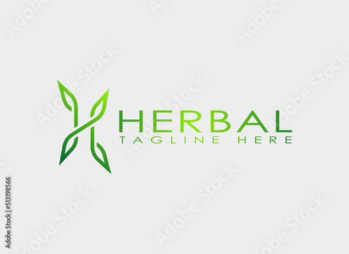 Initial Letter H Logo. Gradient Geometric Leaf Shapes Letter H isolated on Grey Background. Usable for Herbal, Pharmacy, Business Logo and Branding. Flat Vector Logo Design Template Elements