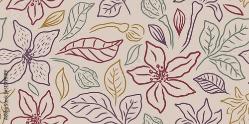 VECTOR HORIZONTAL SEAMLESS BEIGE FLORAL PATTERN WITH LILIES