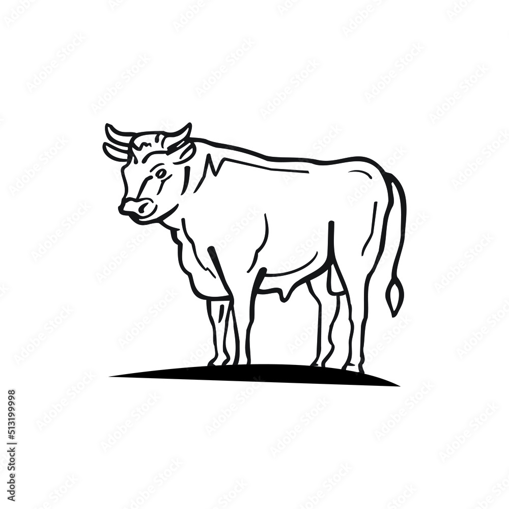 black and white cow, outline cow icon with black vector template