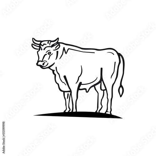 black and white cow, outline cow icon with black vector template