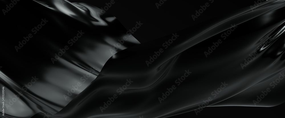 Obraz premium Black Oil or Petrol liquid flow, liquid metal close-up, wide horizontal banner. 3d illustration