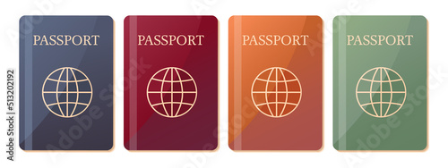 Vector Passport template with cover and golden elements. The document has a simple globe icon and olive branches