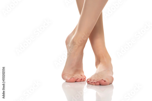 Front view of a beautifully cared female feet on a white background © vladimirfloyd