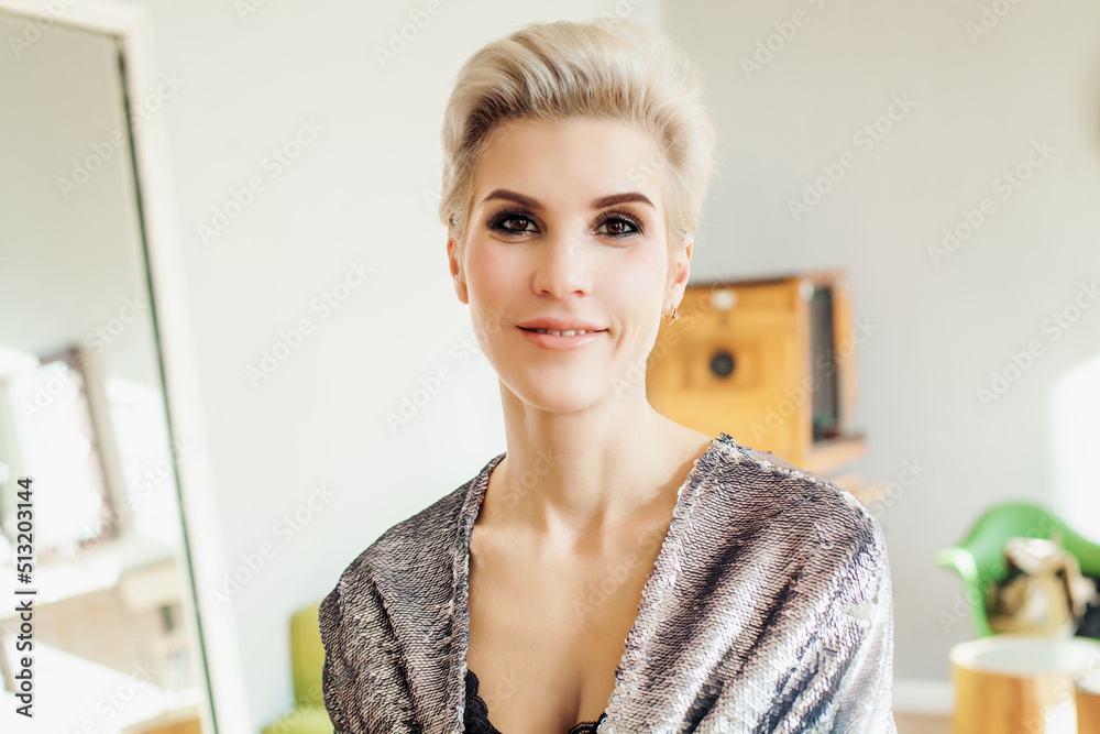 Portrait of smiling woman at home Portrait of smiling woman at home