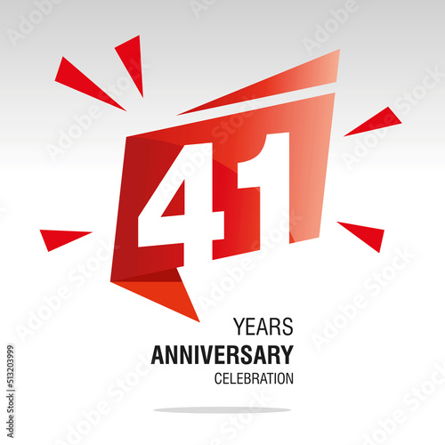 41 Years Anniversary celebration modern origami speech logo icon red white vector