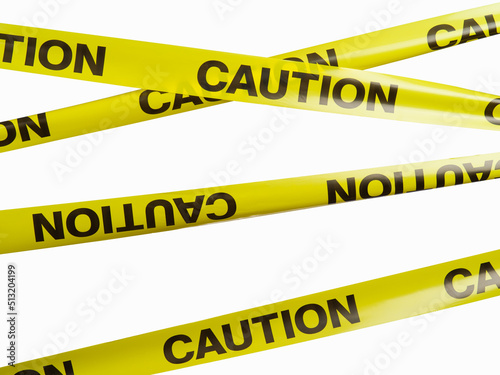 Caution warning. Yellow plastic bands with black lettering. Risk, danger. Fencing a dangerous place. Pandemic, epidemics, standing objects, bad road, crime scene.