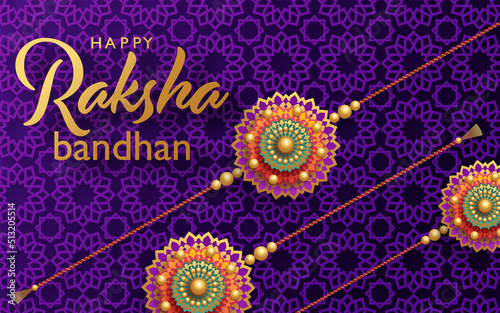 Beautiful gold raksha bandhan greeting card with color background.