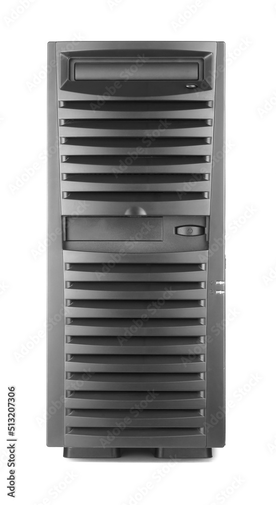 Schwarzer Server / PC / Computer freigestellt / isoliert vor weißem Hintergrund