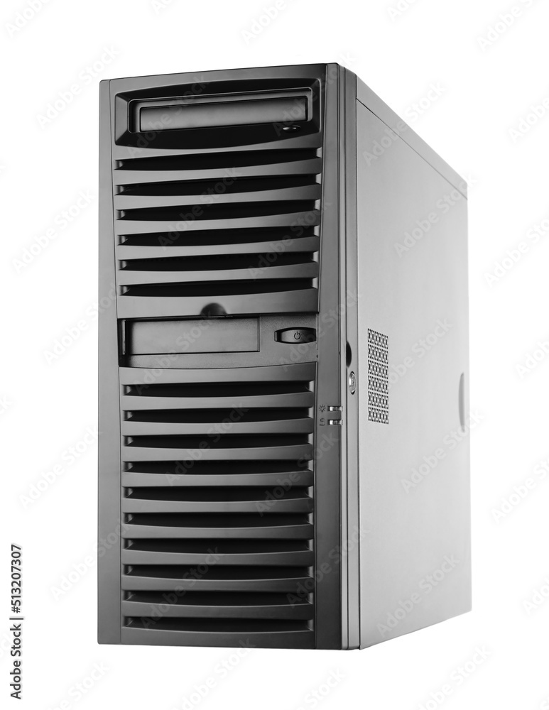 Schwarzer Server / PC / Computer freigestellt / isoliert vor weißem Hintergrund Schwarzer Server / PC / Computer freigestellt / isoliert vor weißem Hintergrund