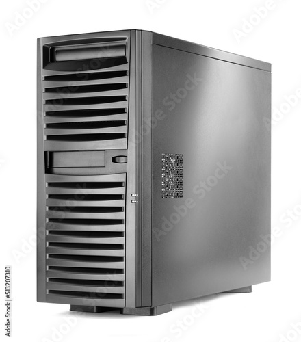 Schwarzer Server / PC / Computer freigestellt / isoliert vor weißem Hintergrund photo