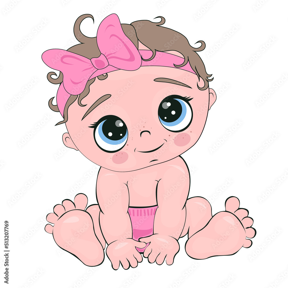 Baby Girl.Cute cartoon newborn baby girl isolated on white ...