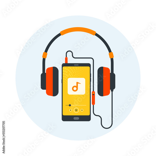 Headphones, Mobile with headset, listening to music, Cheerful songs playlist, Music player, Stereo sound, Earbuds, Earphone, cord wire, audio device, Prints for cloths and cover