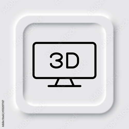 3D, TV simple icon vector. Flat design. Neumorphism design.ai