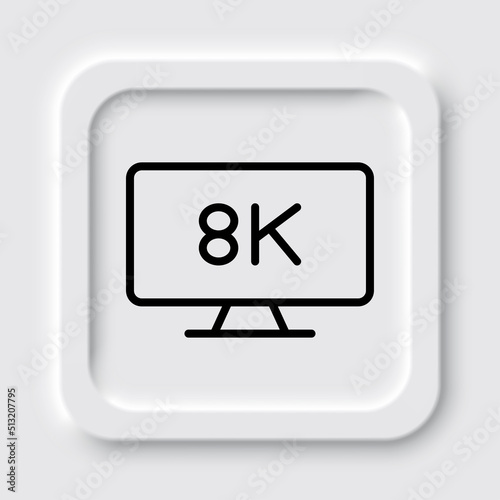 8K, TV simple icon vector. Flat design. Neumorphism design.ai