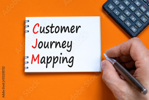 CJM customer journey mapping symbol. Concept words CJM customer journey mapping on white note on beautiful orange background. Business and CJM customer journey mapping concept. Copy space. photo