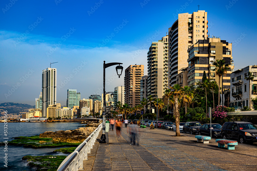 Naklejka premium Lebanon. Beirut, capital of Lebanon. The Corniche Beirut (seaside promenade)