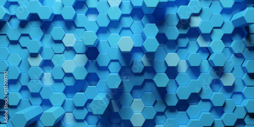 Abstract blue hexagon background texture. 3d illustration, 3d rendering. © Mikser45