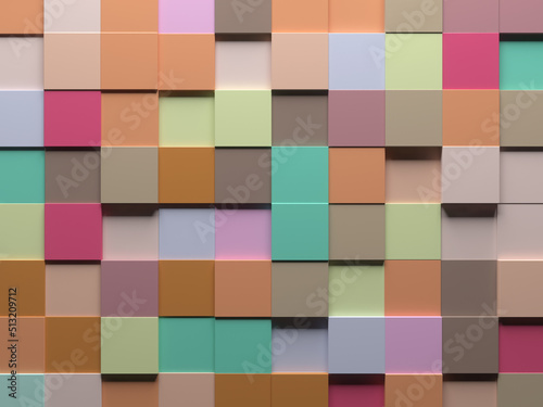 3d square mosaic. Vintage colorful texture. 3D render. 3D illustration