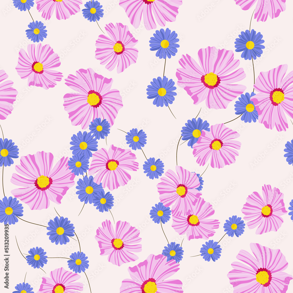 Seamless floral pattern. Daisy flowers. Design of packaging, bedding, textiles, printed matter and wallpaper.