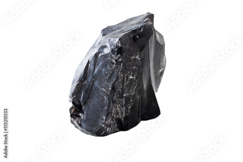 obsidian stone, volcanic glass natural stone on white background. photo