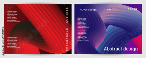 Set of futuristic abstract bright volumetric backgrounds. Body waves, cords. Creative modern background. Cover design, wallpaper, background. Vector EPS.