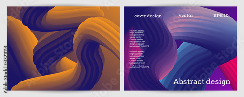 Set of futuristic abstract bright volumetric backgrounds. Body waves, cords. Creative modern background. Cover design, wallpaper, background. Vector EPS.