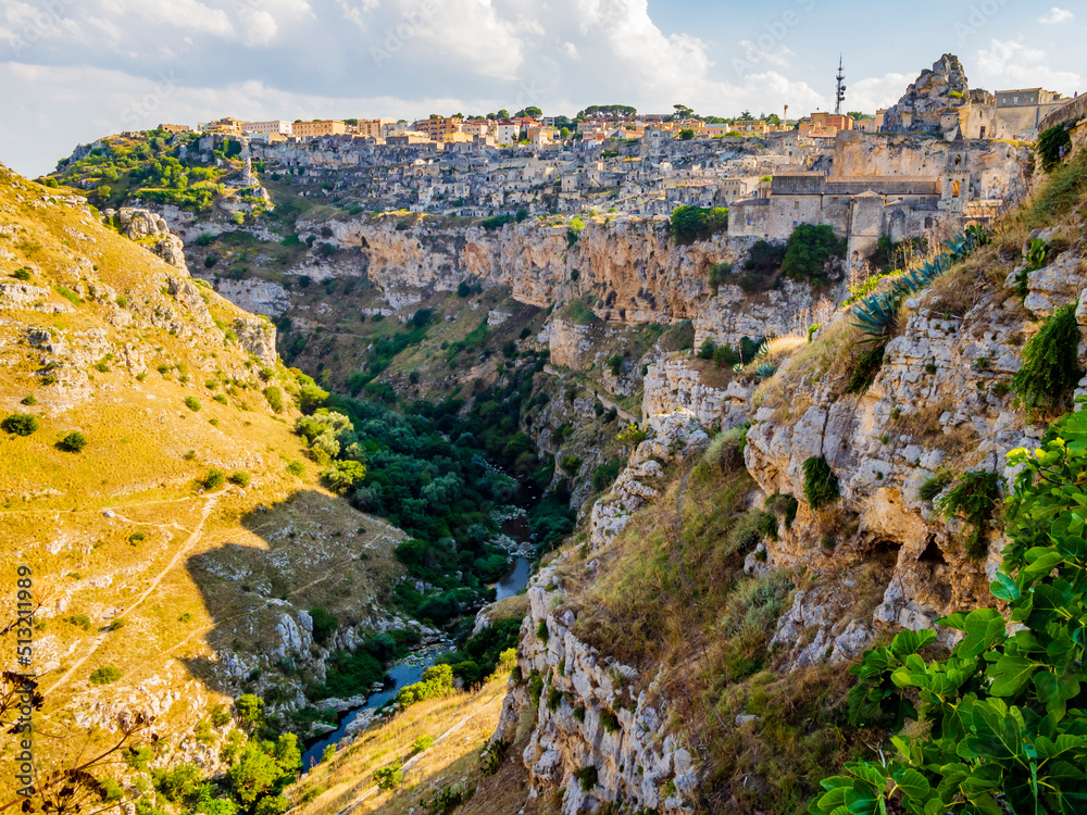 Impressive view of the ancient town of Matera and its spectacular canyon, Basilicata region, southern Italy
