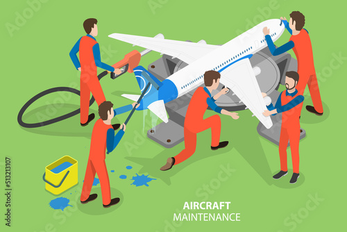 3D Isometric Flat Vector Conceptual Illustration of Aircraft Maintenance, Airplane Technical Services