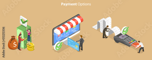 3D Isometric Flat Vector Conceptual Illustration of Payment Options, Security of Financial Transactions