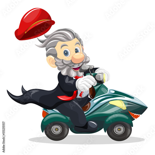 Vector image of a man in a dress suit on a monster truck. Concept. Cartoon style. EPS 10