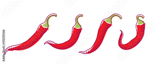 Vector set of chili peppers. Vegetable: spicy red chili peppers.