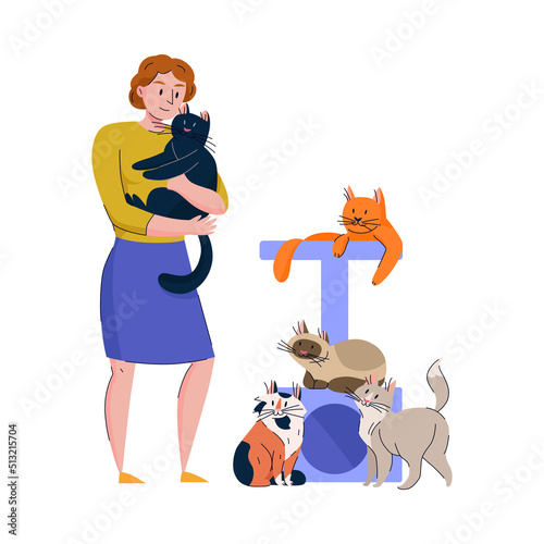 Cat Shelter Woman Composition