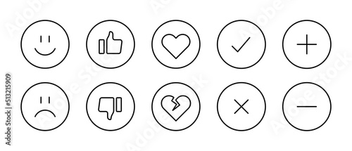Like and Dislike Lineart Vektor Icon Set