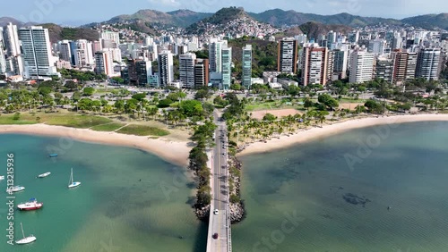 Coast Beach At Vitoria Espirito Santo Brazil. Metropolitan Downtown Landscape. Cityscape Of Metropolitan Architecture. Latin America Cityscape Above. photo