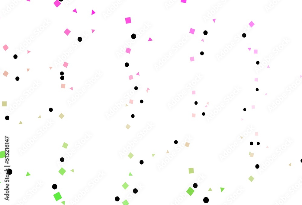 Light Pink, Green vector template with crystals, circles, squares. Light Pink, Green vector template with crystals, circles, squares.